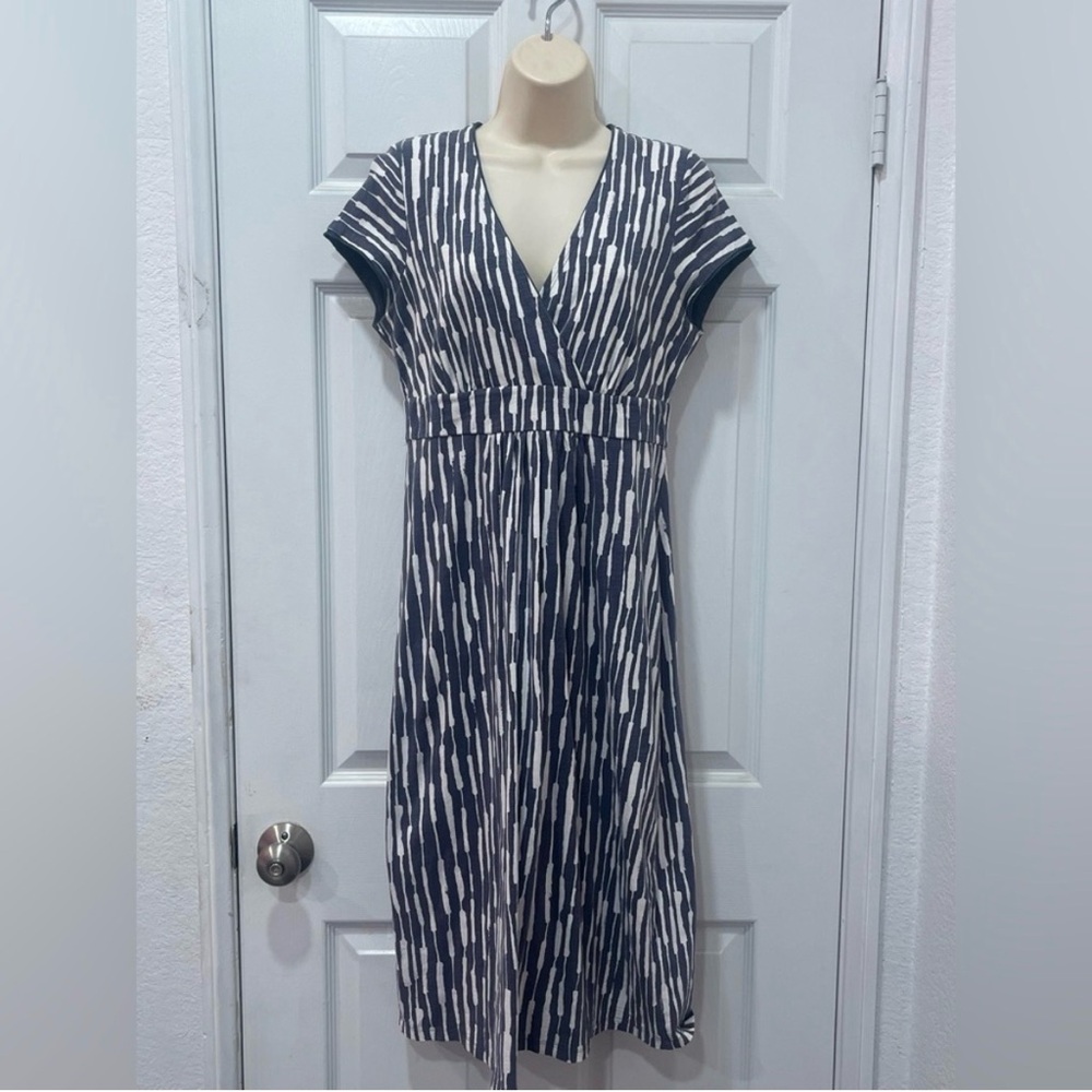 Boden Midi Dress Navy Blue and White Abstract Print Teachercore-Size
6L-EUC